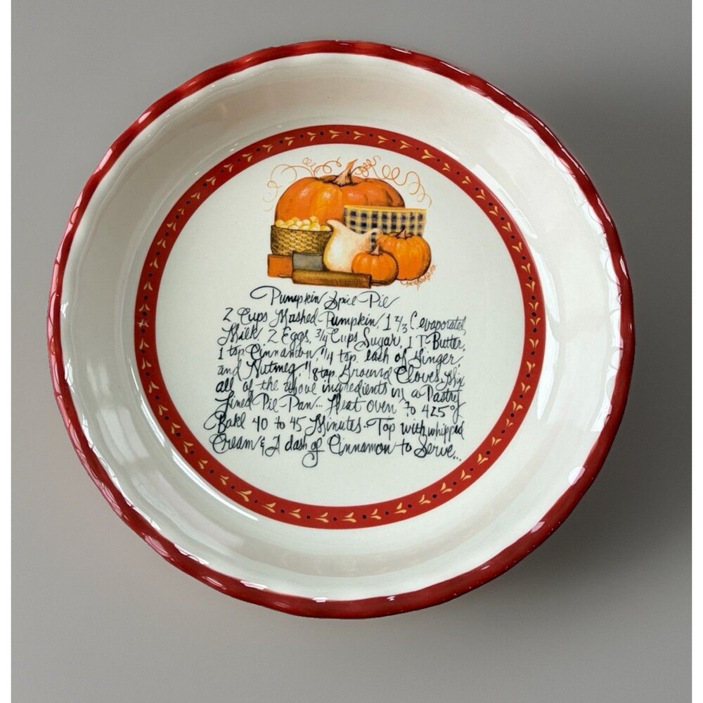 Vintage Pamida Pumpkin Spice Pie Plate Ceramic Baking Dish Pan Fluted Rim Recipe